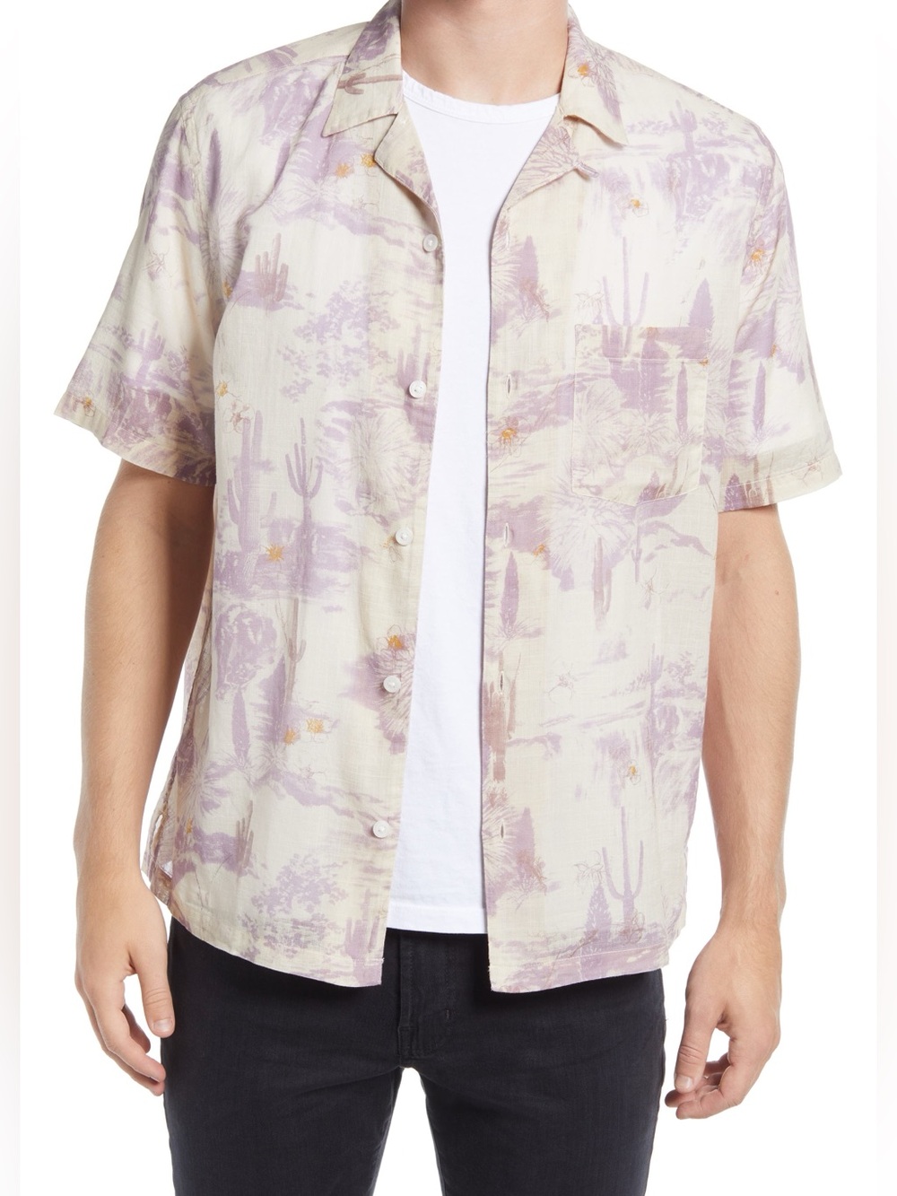 AllSaints Joshua Tree Sun Faded Desert Regular Fit Short Sleeve Camp Shirt XL